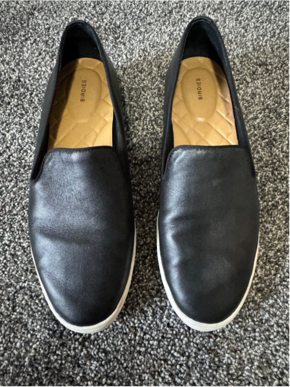 Women's Birdies Swift Slip-On Sneaker Premium Black Leather Size 9